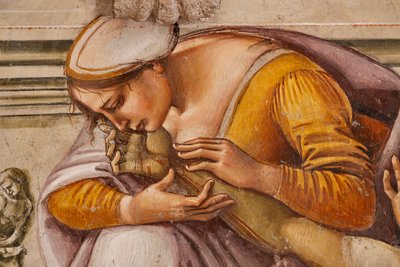 Beweinung des toten Christus zwischen den beiden Heiligen von Orvieto (S. Parenzo rechts und S. Faustino links) (Detail) von Luca Signorelli
