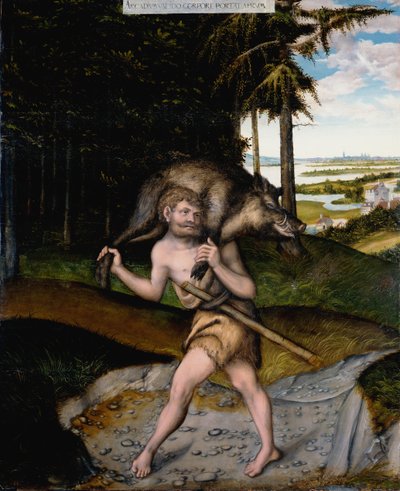 Herakles und der erymanthische Eber aus den Arbeiten des Herkules von Lucas Cranach the Elder