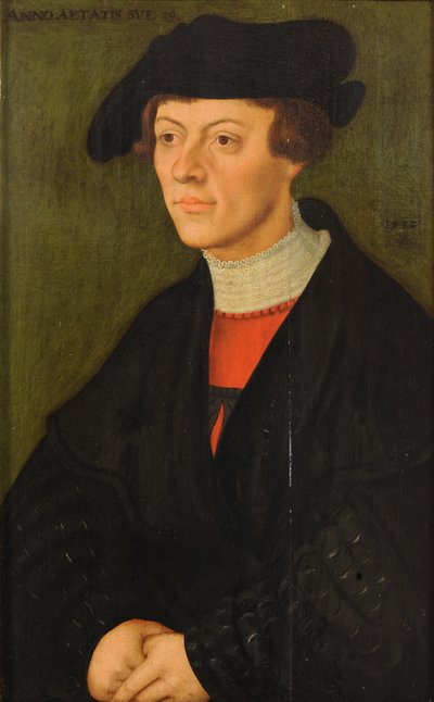 Porträt eines 19-jährigen jungen Mannes in schwarzer Kleidung von Lucas Cranach the Elder