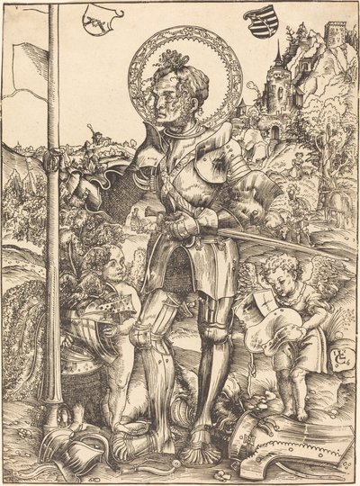 Heiliger Georg stehend, mit zwei Engeln von Lucas Cranach the Elder