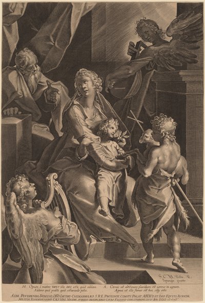 Die Heilige Familie und zwei Engel von Lucas Kilian, after Bartholomaeus Spranger