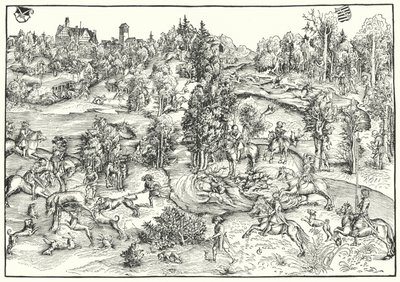 Hirschjagd in einem Hirschpark oder Landschaft von Lucas the Elder (after) Cranach