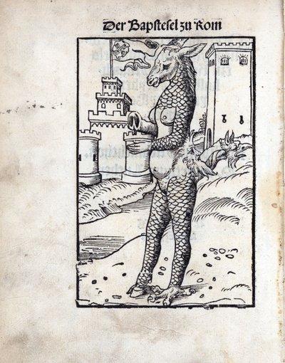 Der Bapstesel zu Rom, von Lucas Cranach dem Älteren (1472-1553). Holzschnitt von Lucas the Elder Cranach