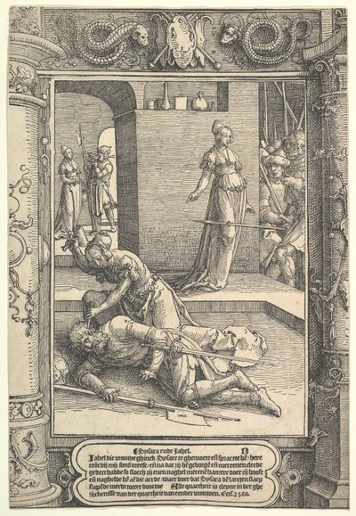 Jael tötet Sisera, Zierrahmen, ca. 1517 von Lucas van Leyden