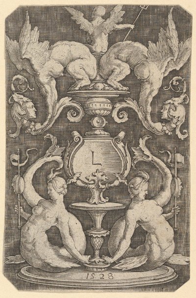 Ornamenttafel mit zwei Sirenen, 1528 von Lucas van Leyden
