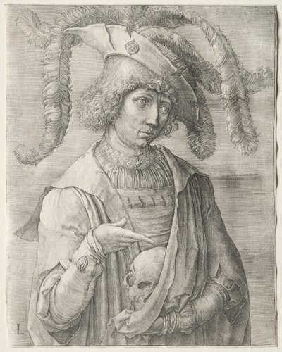 Porträt eines jungen Mannes mit einem Schädel, ca. 1519 von Lucas van Leyden