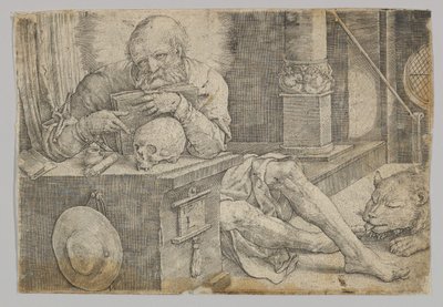 Der heilige Hieronymus in seinem Studierzimmer von Lucas van Leyden