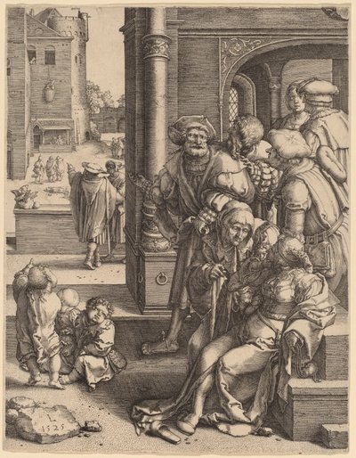 Der Dichter Virgil in einem Korb aufgehängt von Lucas van Leyden