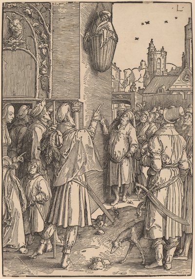 Der Dichter Virgil in einem Korb aufgehängt von Lucas van Leyden
