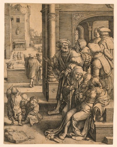 Der Dichter Virgil in einem Korb aufgehängt von Lucas van Leyden