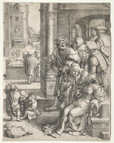 Der Dichter Virgil in einem Korb aufgehängt von Lucas van Leyden