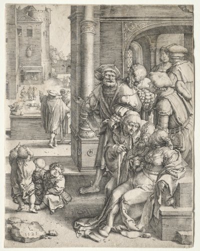 Der Dichter Virgil in einem Korb aufgehängt von Lucas van Leyden