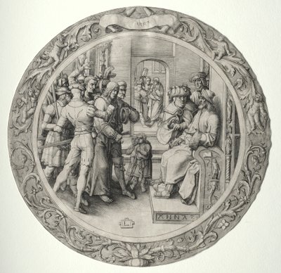 Die Runde Passion: Christus vor dem Hohenpriester von Lucas van Leyden