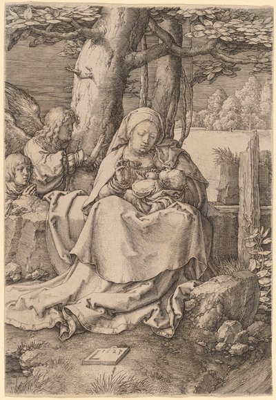 Die Jungfrau und das Kind mit zwei Engeln von Lucas van Leyden