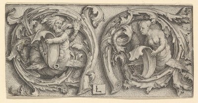 Triton und Sirene in Ranken, ca. 1510 von Lucas van Leyden