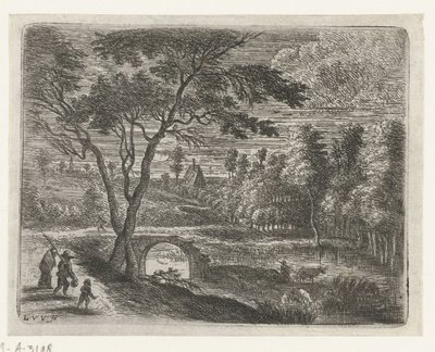 Landschaft mit einer Ruine einer Brücke von Lucas van Uden