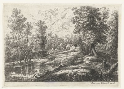 Landschaft mit Häusern und einer von einer Mauer umgebenen Kirche von Lucas van Uden