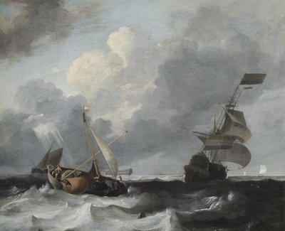 Ein Sturm vor der Küste mit Kriegsschiffen und Fischerbooten von Ludolf Backhuysen