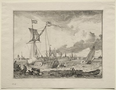 Ansicht von Amsterdam mit Schiffen im Vordergrund von Ludolf Backhuysen