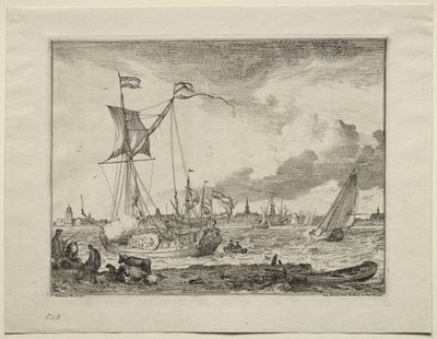 Ansicht von Amsterdam mit Schiffen im Vordergrund, 1701 von Ludolf Backhuysen