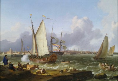 Ansicht von Emden von der Insel Nesserland von Ludolf Bakhuizen