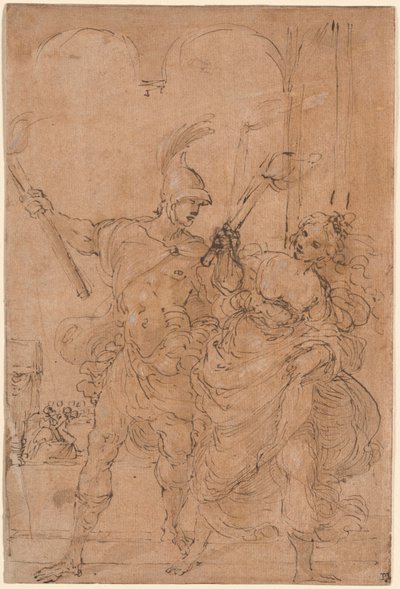 Alexander und Thaïs setzen Persepolis in Brand, wahrscheinlich um 1592 von Ludovico Carracci