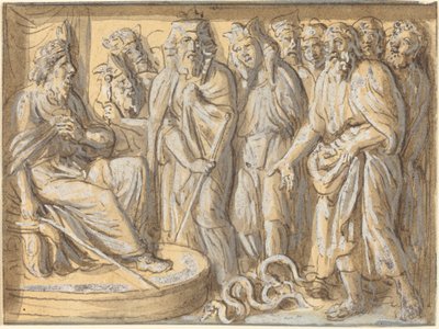 Moses und Aaron vor dem Pharao, mit den in Schlangen verwandelten Stäben von Luigi Ademollo