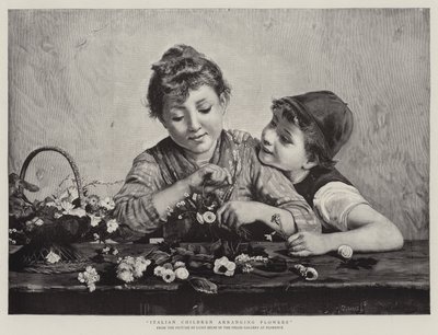 Italienische Kinder arrangieren Blumen von Luigi Bechi