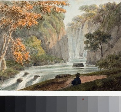 Landschaft mit Fluss und Wasserfall (Aquarell, ca. 1825) von Luigi Garibbo