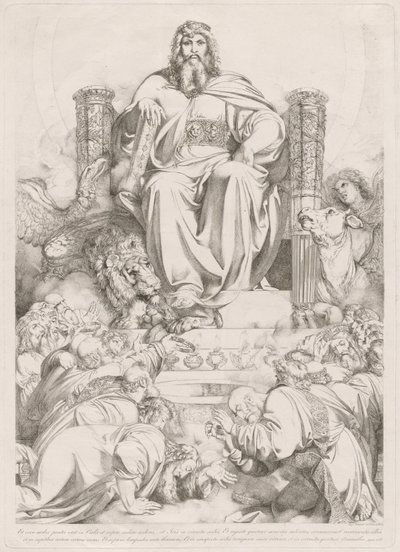 Und siehe, ein Thron stand im Himmel... (Gott der Sohn in Majestät auf dem Thron, umgeben von den vier Kreaturen und angebetet von den vierundzwanzig Ältesten) von Luigi Sabatelli I