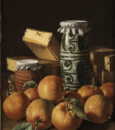 Stillleben mit Orangen, Gläsern und Süßigkeiten von Luis Egidio Melendez