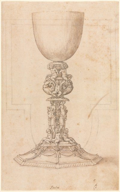 Entwurf für einen Kelch recto Architektonischer Plan verso, Mitte 1500er von Luzio Romano