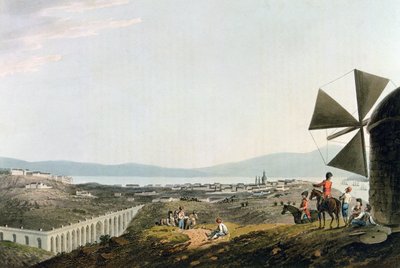 Lissabon und das Alcantara-Aquädukt, graviert von I. Clark von M. (after) Bradford