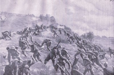 Die Rückeroberung von Szawle. Erstürmung des Hügels, aus Die illustrierte Geschichte des Weltkriegs 1914-1915, veröffentlicht von Union Berlagsefellfchaft von M. Barascudts