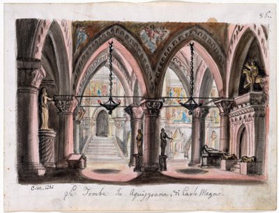 Bühnenbild für die Oper Ernani von Giuseppe Verdi von M. Conti