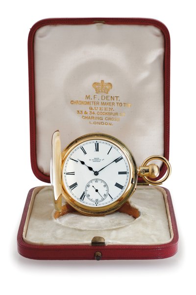 Halbjägergehäuse Minutenrepetier-Taschenuhr von M. F. Dent