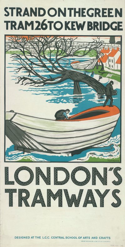 Strand on the Green, Tram 26 nach Kew Bridge, London County Council LCC Straßenbahnplakat, 1924 von M Haythorne