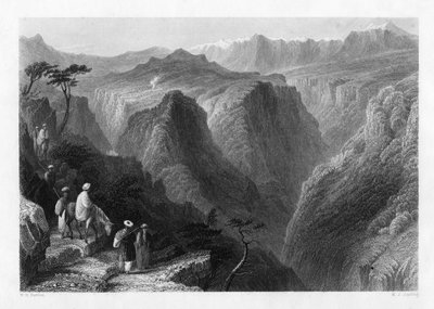 Berg Libanon, oberhalb des Kedesha-Tals oder Heiligen Tals, Libanon, 1841 von M. J. Starling