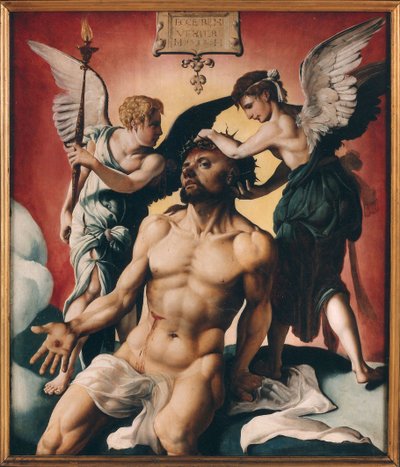 Christus mit Dornenkrone zwischen zwei Engeln, 1532 von Maarten Jacobsz Heemskerck van