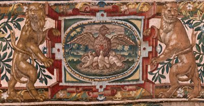 Flandrischer Wandteppich. Serie Geschichte von Gideon. Die Israeliten übergeben Gideon ihren Anteil an der Beute. Atelier François Geubels, Brüssel. Barock. 1534-1571. von Maerten van Heemskerck