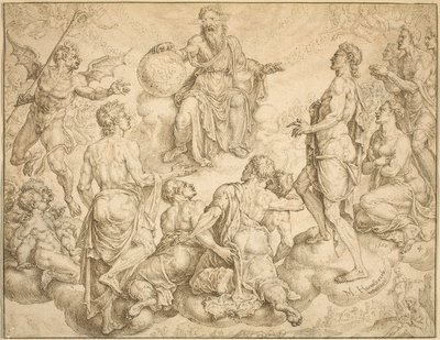 Satan fordert Gott heraus, seinen Schutz von Hiob zu entfernen von Maerten van Heemskerck