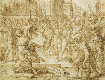 Die Steinigung der Ältesten, aus der Geschichte von Susanna, 1562 von Maerten van Heemskerck