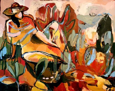 Frau mit Hut im Garten von Magdalena  Krzak