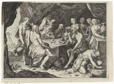 Szene aus den Metamorphosen von Ovid: ein Mahl in einer Höhle von Magdalena van de Passe (attributed to)