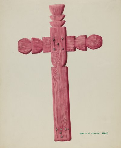 Rotes Holzkreuz als Grabstein verwendet, ca. 1937 von Majel G. Claflin