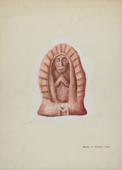 Kleine Statue von Guadalupe aus Stein geschnitten, ca. 1937 von Majel G. Claflin