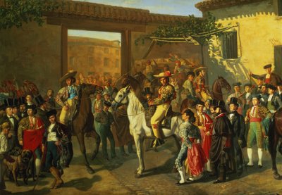 Pferde in einem Hof vor der Stierkampfarena, Madrid, 1853 (Detail) von Manuel Castellano