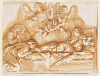 Entwurf für ein monochromes Wandgemälde, Kirche von Corpus Domini, Bologna, Italien, Tod der St. Caterina Vigri von Marc Antonio Franceschini