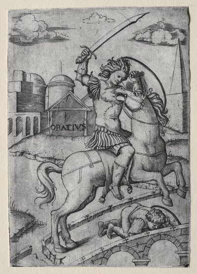 Horatius Cocles verteidigt die Sublicianische Brücke von Marcantonio Raimondi