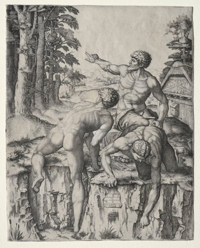 Die Kletterer Drei Figuren aus Michelangelos Schlacht von Cascina, 1510 von Marcantonio Raimondi
